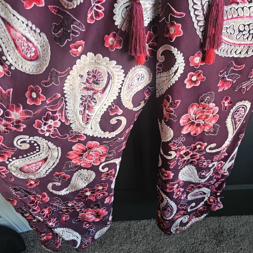 NWT Chelsea & Violet Maroon Velvet Boho Paisley Jumpsuit Sz Medium‎ - Picture 5 of 14